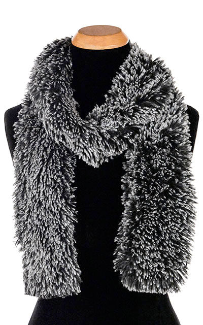 Silver Tipped Fox in Black Luxury Faux Fur Skinny Scarf