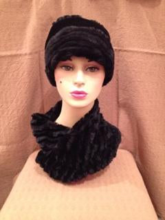 Desert Sand in Midnight with Black Velvet Luxury Faux Fur Ana Cloche Style Hat