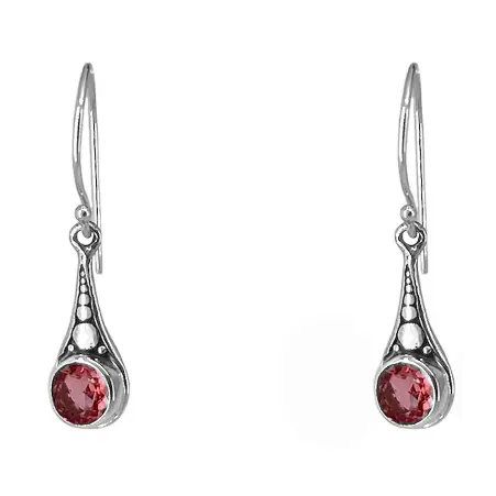 Sterling Silver Dangle Earrings with Garnet
