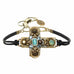 Gold and Blue Crystal Cross Leather Bracelet by Michal Golan