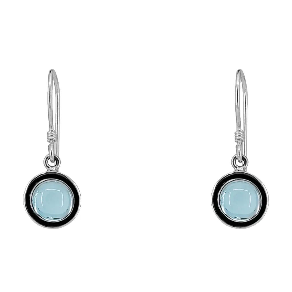 Sterling Silver Round Dangle Earrings with Blue Topaz