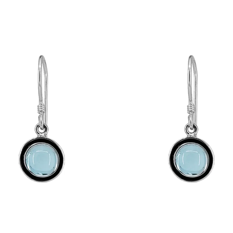 Sterling Silver Round Dangle Earrings with Blue Topaz