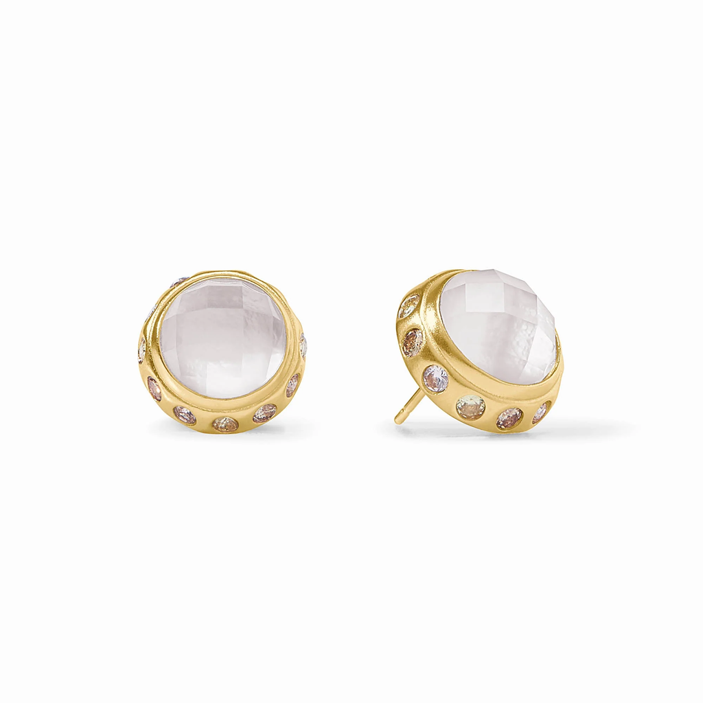 Rainbow Stud Earrings in Iridescent Clear Crystal with Champagne Radiance Halo by Julie Vos