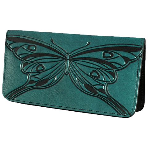 Butterfly Leather Checkbook in Teal
