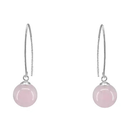 Sterling Silver Hoop Earrings with Rose Quartz Drop