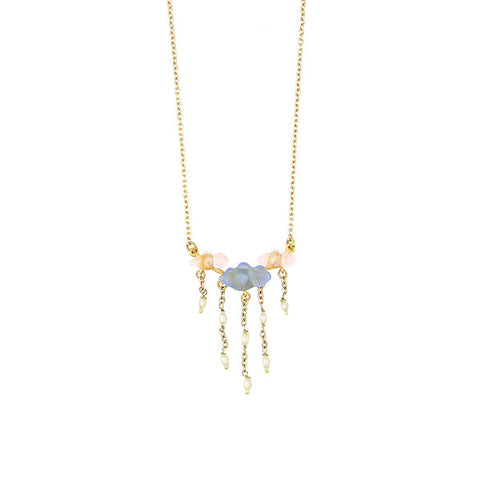 Cloud 16 Inch Adjustable Bar Necklace with Pearls by Michael Michaud