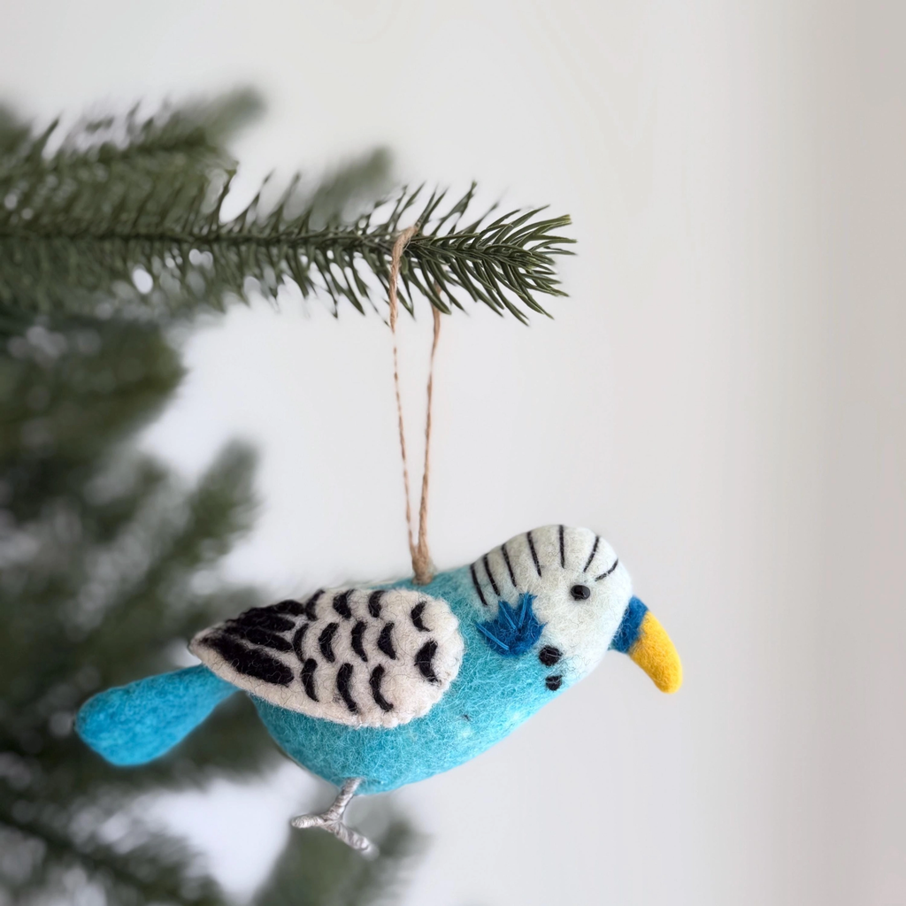 Blue Budgerigar Bird Wool Ornament