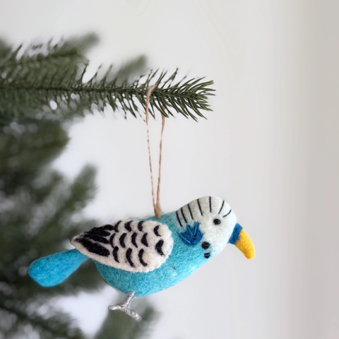 Blue Budgerigar Bird Wool Ornament