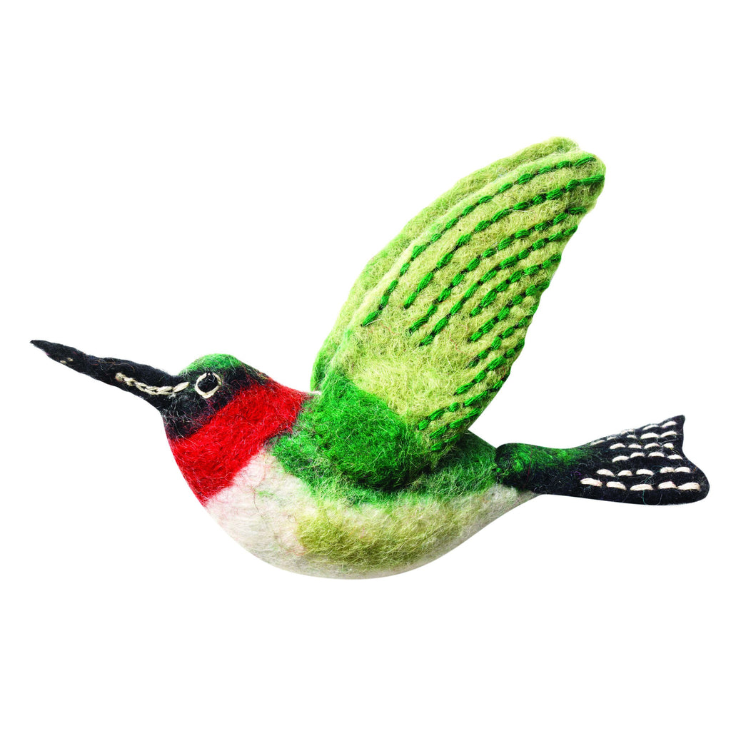 Ruby Throated Hummingbird Wool Ornament