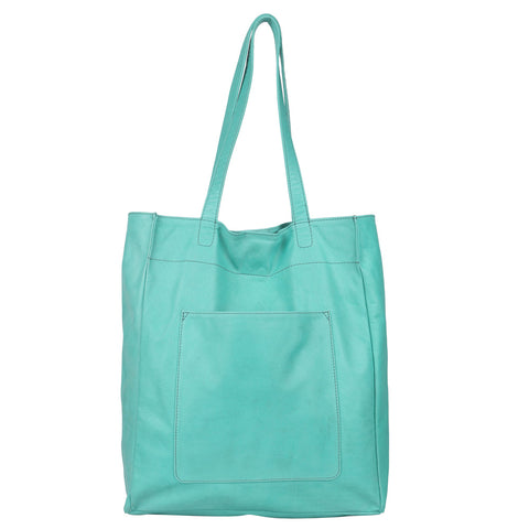 Margie Leather Tote and Shoulder Bag in Aqua