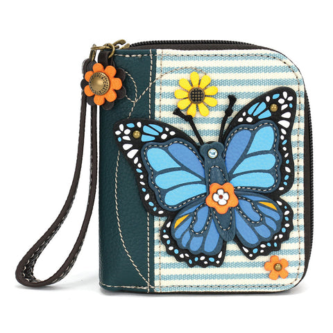 Blue Butterfly Zip-Around Wallet in Blue Stripe by Chala