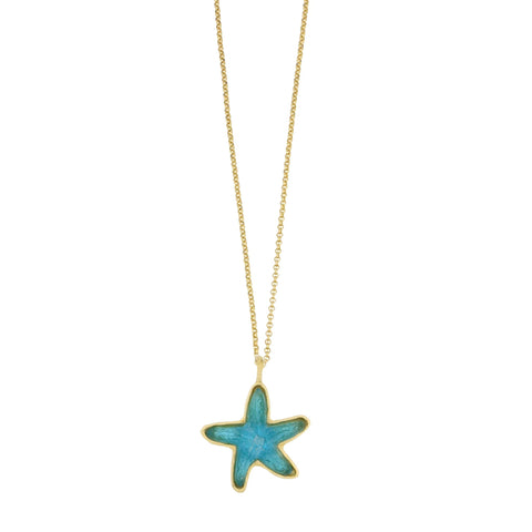 Teal Under the Sea 16 Inch Adjustable Star Fish Pendant Necklace by Michael Michaud
