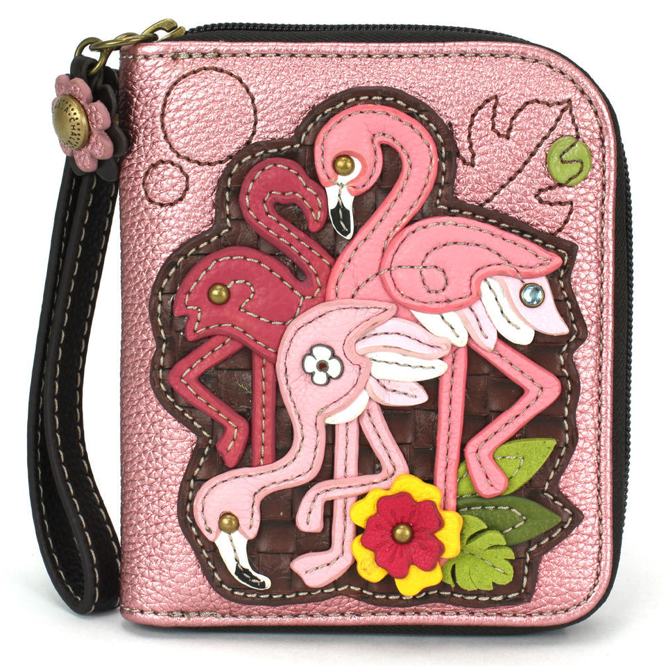 Flamingo Group Zip-Around Wallet in Glitter Pink by Chala