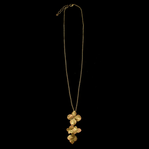 Hydrangea Triple Petal 16 Inch Adjustable Pendant Necklace by Michael Michaud