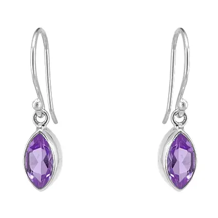 Sterling Silver Marquis Dangle Earrings with Amethyst