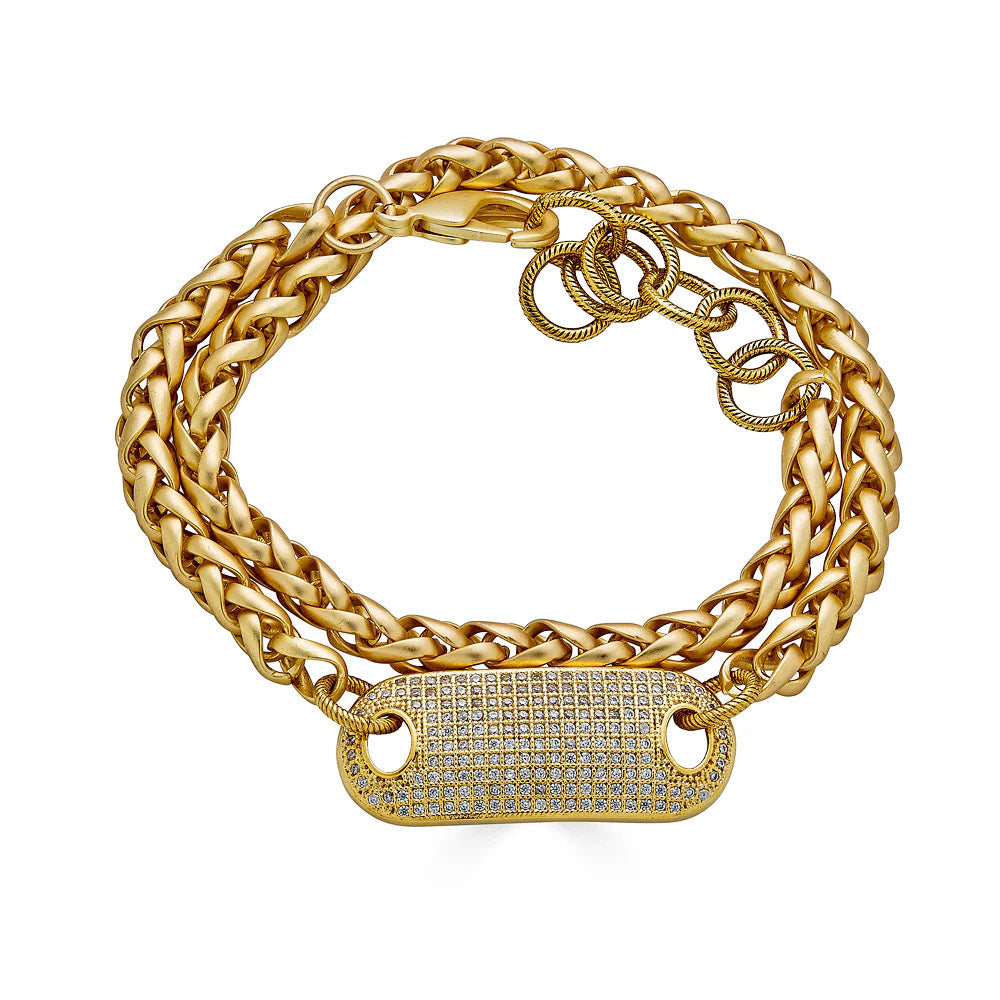 Matte Gold Double Wrap Bracelet with Pave Connector by Loni Paul