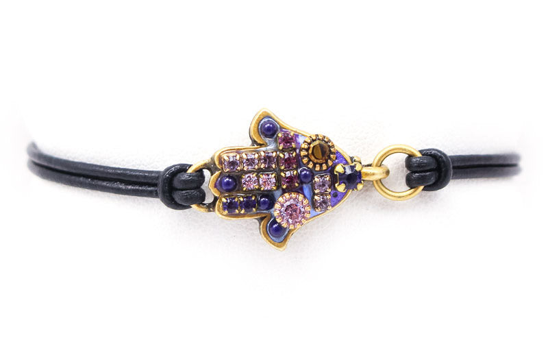Multi Purple Small Hamsa Leather Bracelet by Michal Golan