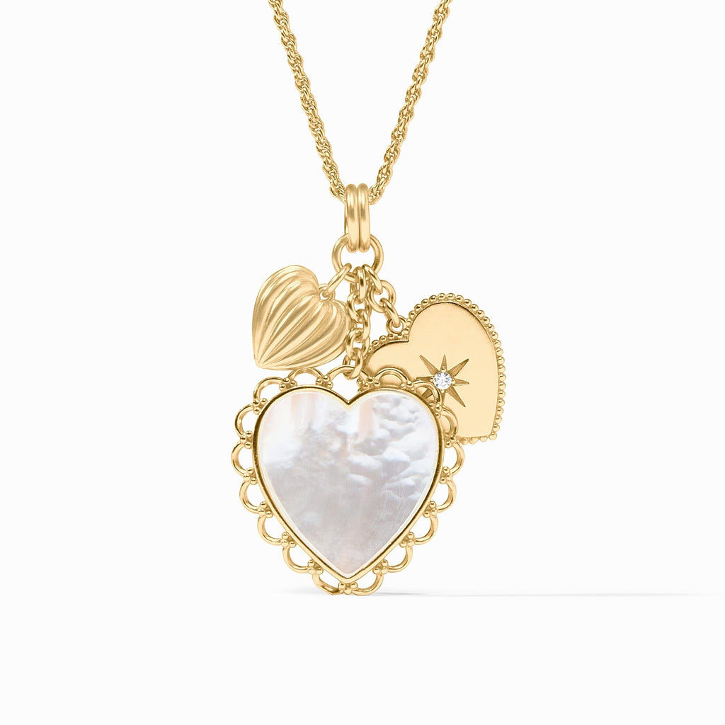 Heart Trio Charm Pendant Necklace in Mother of Pearl by Julie Vos