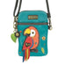 Red Parrot Cellphone Crossbody in Turquoise