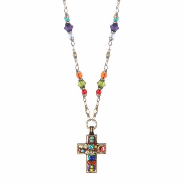 Mini Multi Bead Chain Cross Necklace