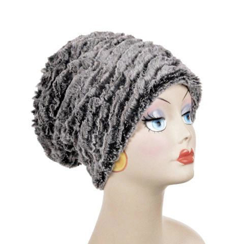 Desert Sand in Charcoal with Cuddly Black Luxury Faux Fur Cuffed Pillbox Hat