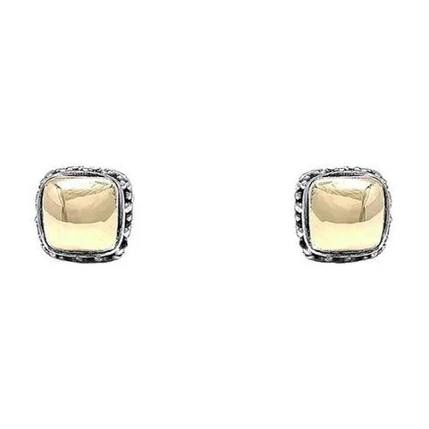 Sterling Silver Square Stud Earrings with 22k Gold