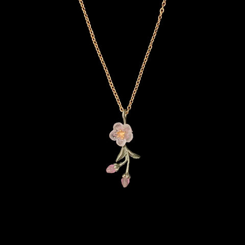 Peach Blossom 16 Inch Adjustable Dainty Flower Pendant Necklace by Michael Michaud