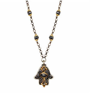 Hema 2 Tone Small Hamsa Bead Chain Necklace