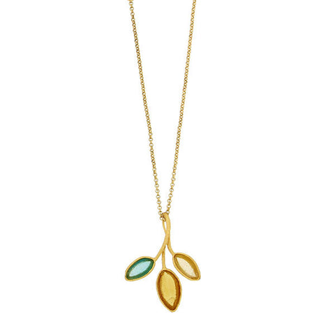 Sage 20 Inch Adjustable Large 3-Leaf Drop Pendant Necklace by Michael Michaud