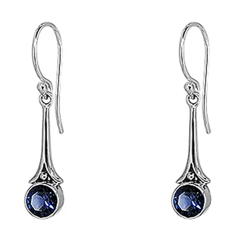 Sterling Silver Dangle Earrings with Blue Sapphire