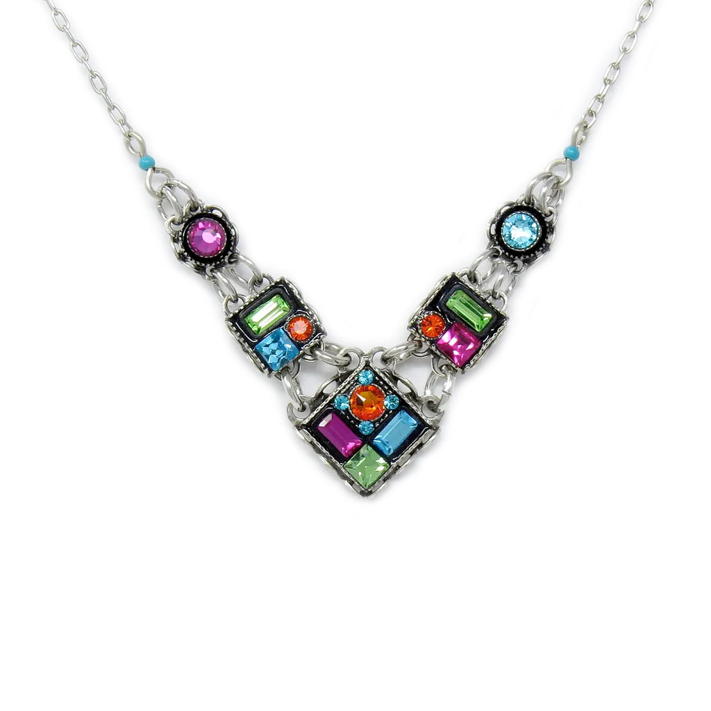 Multi Color Architectural V Necklace by Firefly Jewelry