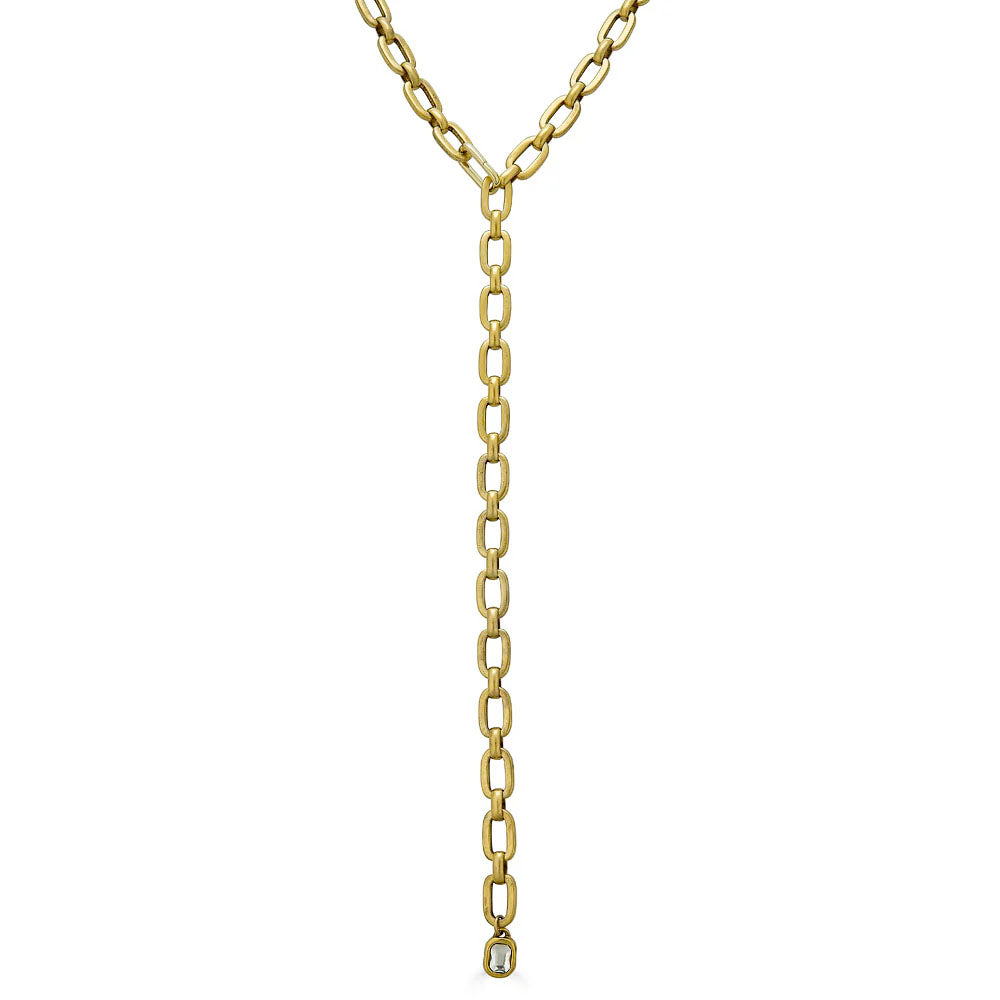 Chunky Gold Lariat with Crystal Pendant Necklace by Loni Paul