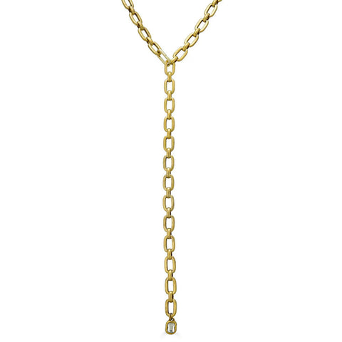 Chunky Gold Lariat with Crystal Pendant Necklace by Loni Paul