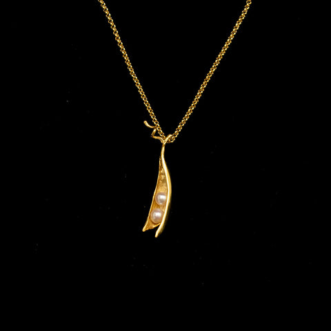 Pea Pod 2 Pearl 16 Inch Adjustable Pendant Necklace by Michael Michaud
