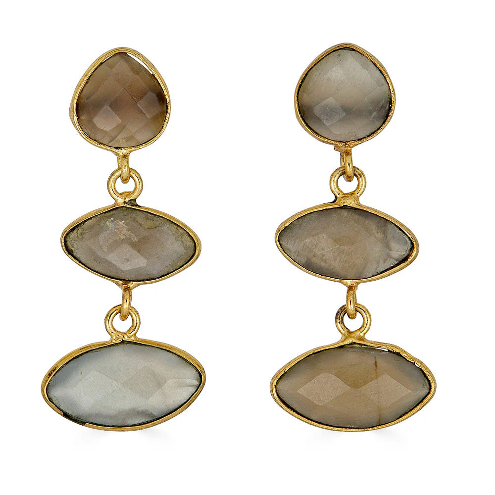 Gray Moonstone Marquise Dangle Earrings by Loni Paul