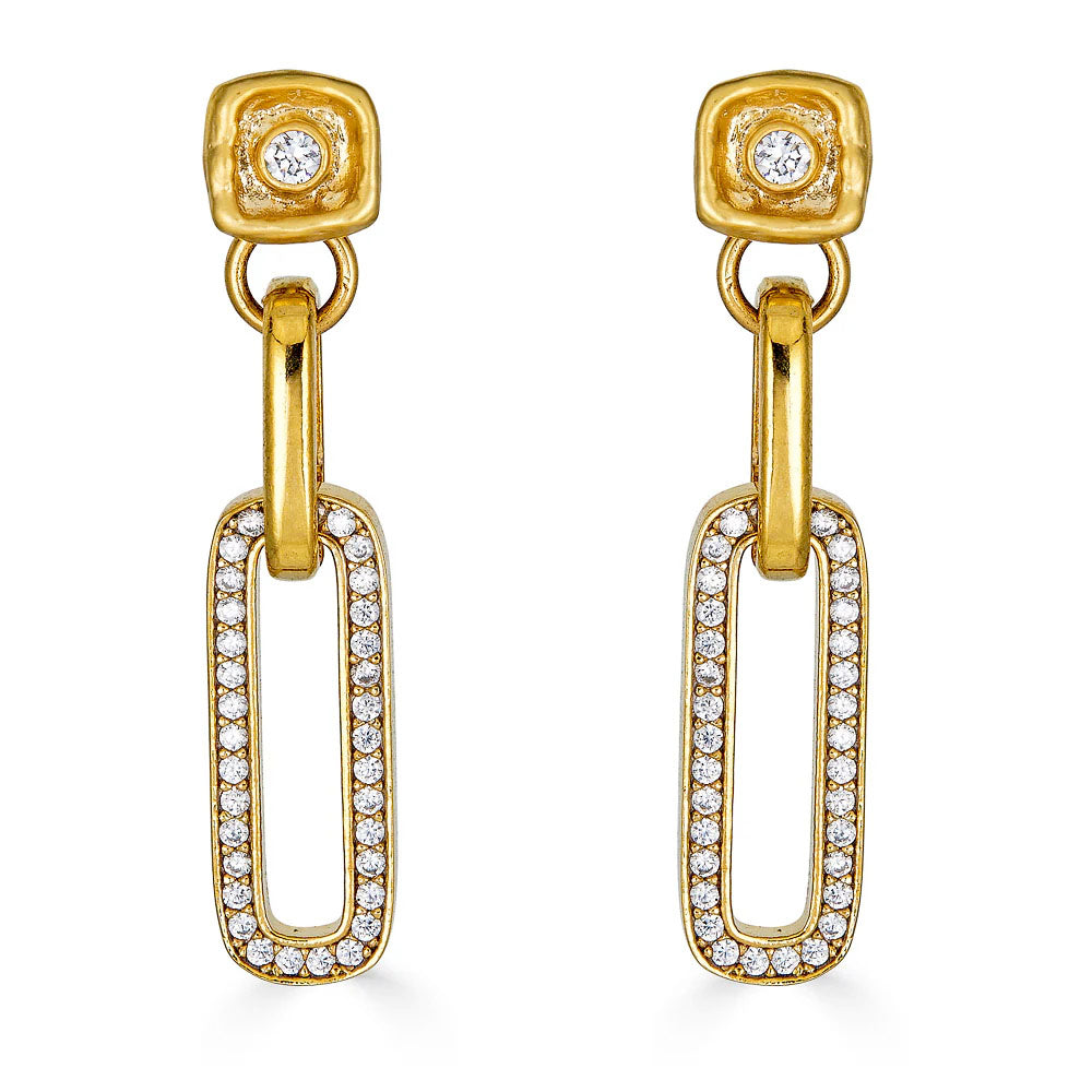 Gold Pave Chain Post Earrings by Loni Paul