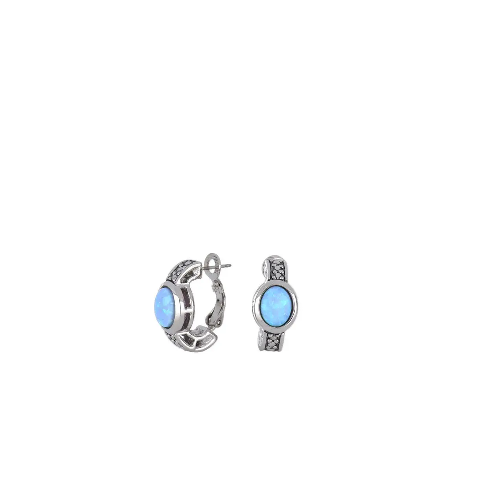 Blue Opal Oval-Shaped Huggy Earrings by John Medeiros