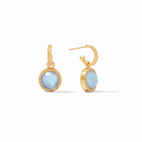 Fleur­-de­-Lis Hoop and Charm Earrings in Iridescent Chalcedony Blue by Julie Vos