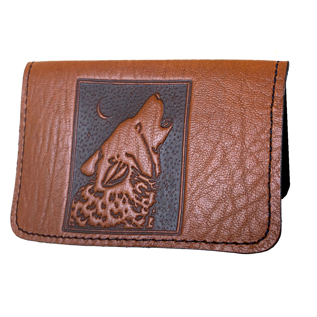 Leather Card Holder - Singing Wolf in Saddle