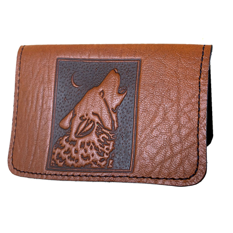 Leather Card Holder - Singing Wolf in Saddle