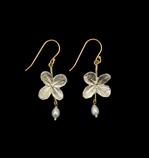White Hydrangea Single Flower Wire Earrings by Michael Michaud