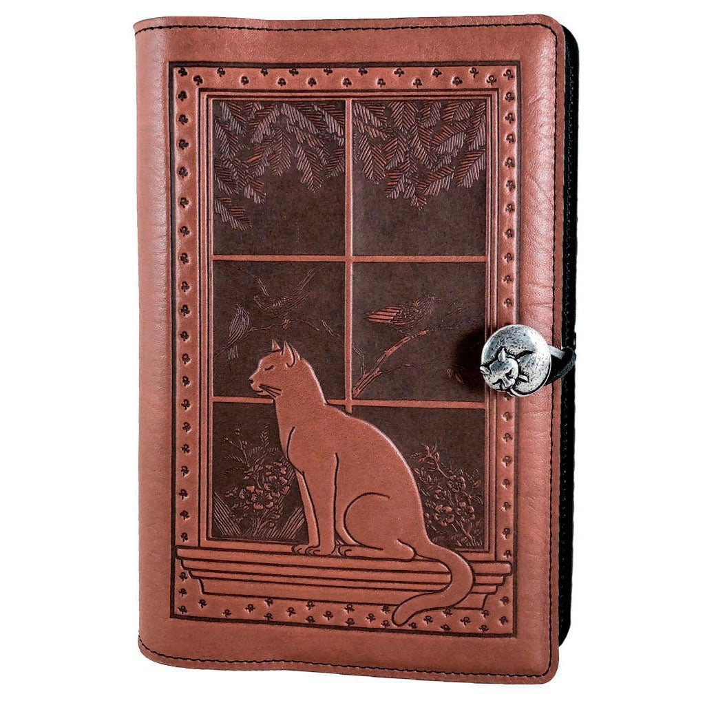 Cat in Window Small Leather Journal in Saddle