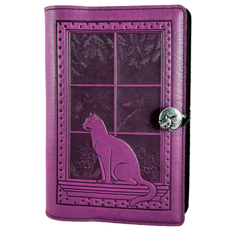 Cat in Window Small Leather Journal in Orchid