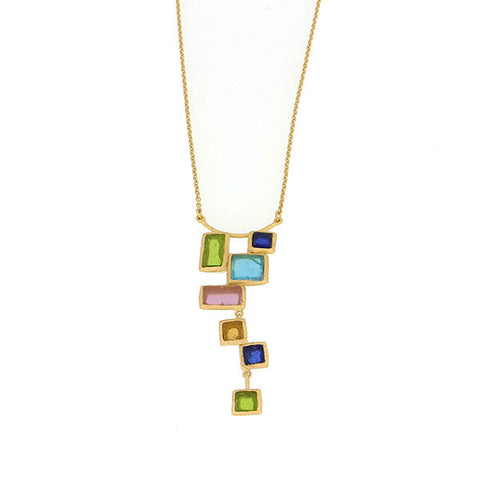 Mosaic Drop Pendant Necklace 16 Inch Adjustable by Michael Michaud