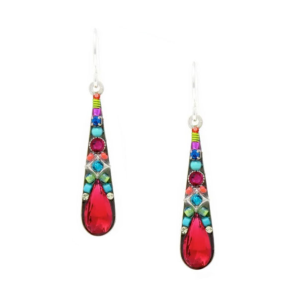 Multi Color and Scarlet Camelia Medium Drop Earrings by Firefly Jewelry