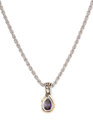 Beijos Collection 9x6mm Cubic Zirconia Pear Bezel Set Pendant Necklace by John Medeiros