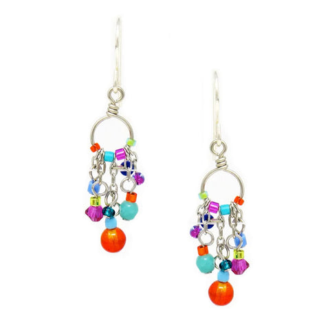 Multi Color Delicate Wire Circle with Drops Earrings by Firefly Jewelry