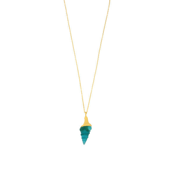 Teal Spiral Shell 16 Inch Adjustable Pendant Necklace by Michael Michaud