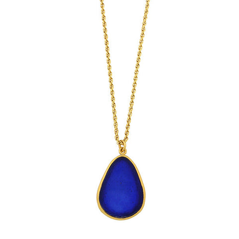 Tear Drop Bubbles 16 Inch Adjustable Large Pendant Necklace - Cobalt by Michael Michaud