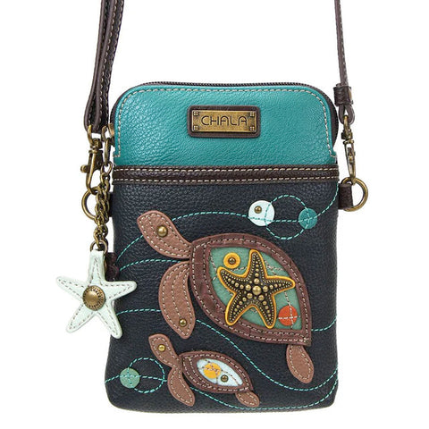 Two Turtles Cellphone Crossbody in Navy